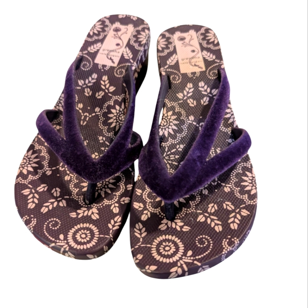 Grendene Purple Velour Platform Thong Sandals Women's Size 6‎